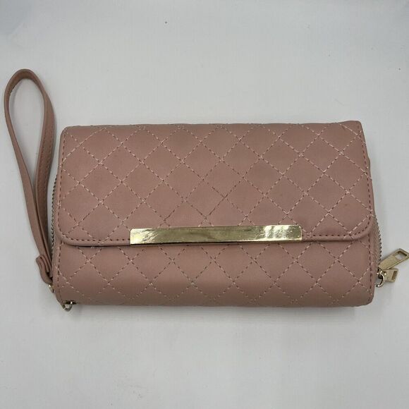 Handbags - Faux Leather Zip Clutch Wallet Blush Pink Multiple Pockets And Card Slots Read